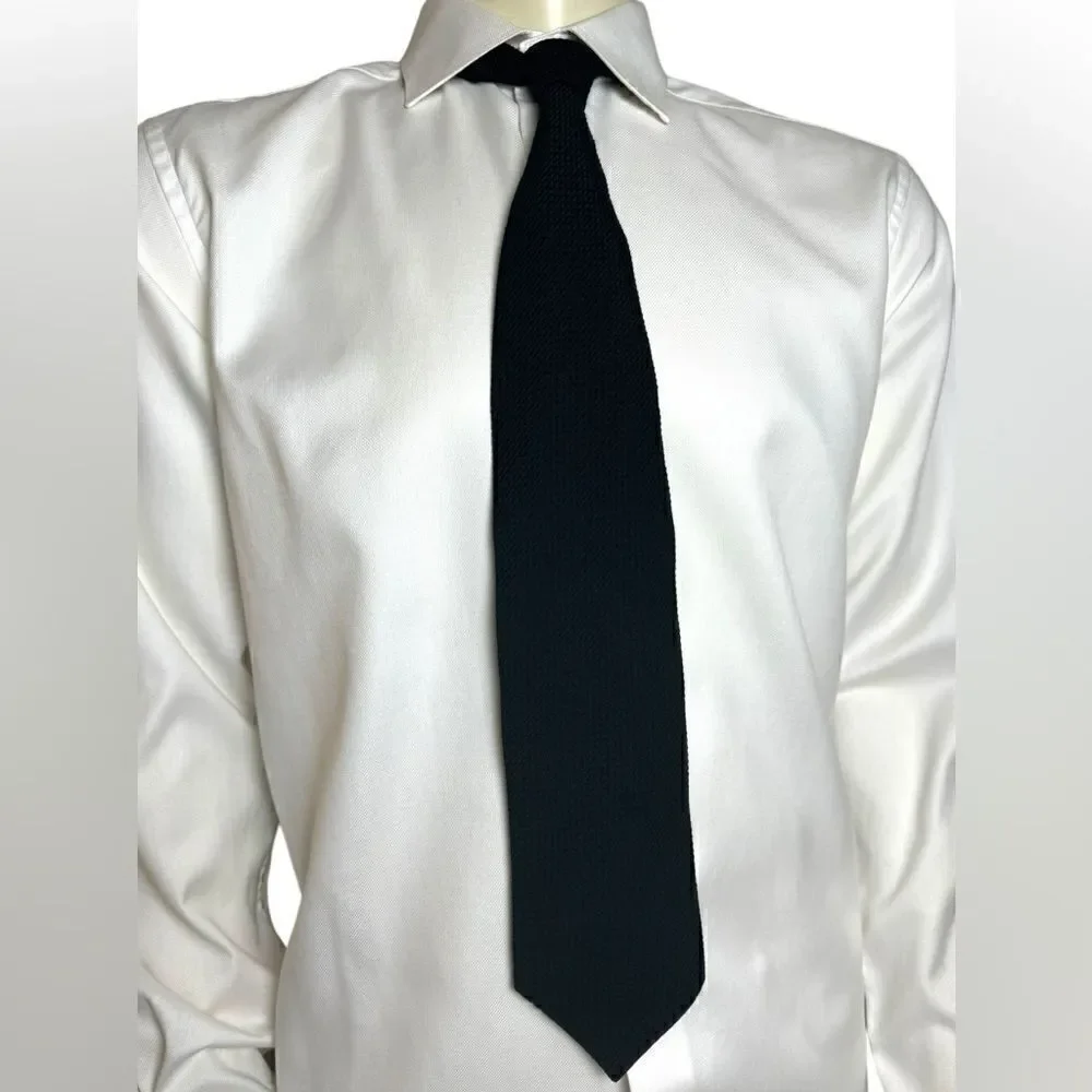 Emporio Armani Textured Solid Black Silk Tie Worn Once Made in Italy